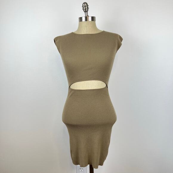 Aritzia Wilfred Free Cut-Out Knit Mini Dress in Olive/Khaki (Sz XXS) - Picture 12 of 15